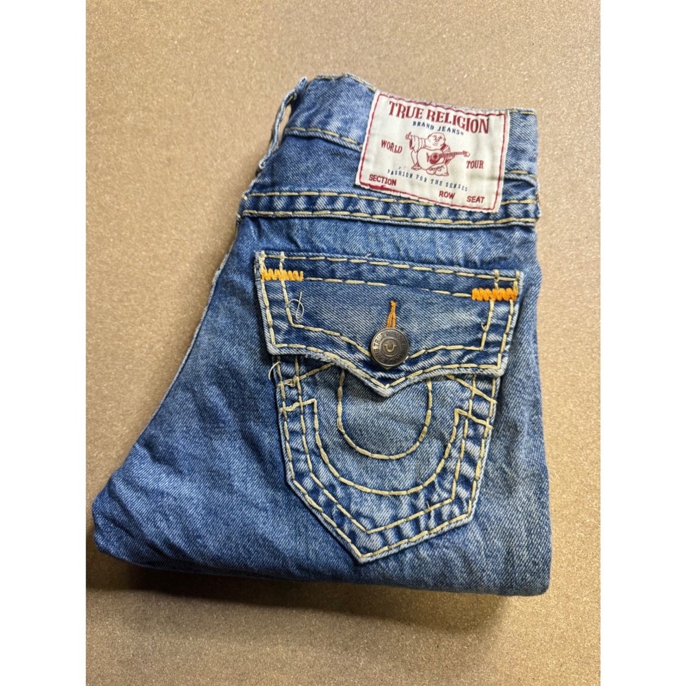 True Religion Geno Relaxed Slim Blue Denim Jeans Mens Size 28 Contrast Stitch